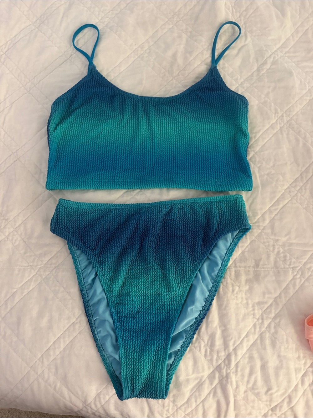 Vici Teal Blue Ombre Textured Bikini Set